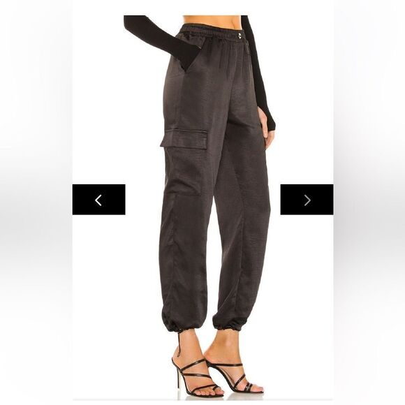 Superdown Rita Cargo Pants Black satin track jogger pull on Revolve M - Picture 2 of 9
